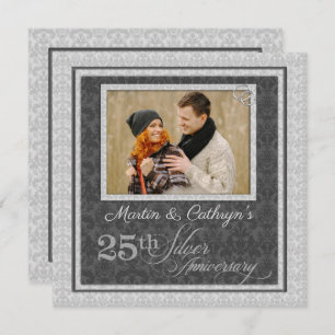 Convites Aniversário de 25 Silver com Foto em Damasco
