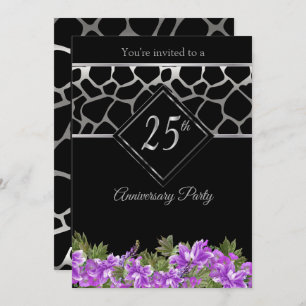 Convites Aniversário de 25 Silver com Lavanda Floral