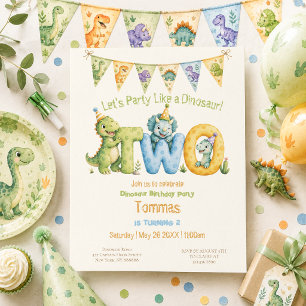 Convites Aniversário de 2 anos com tema de dinossauro fofo
