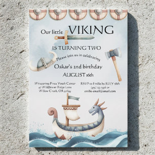 Convites Aniversário de 2 anos com tema viking para menino