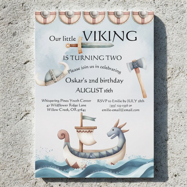 Convites Aniversário de 2 anos com tema viking para menino (Criador carregado)