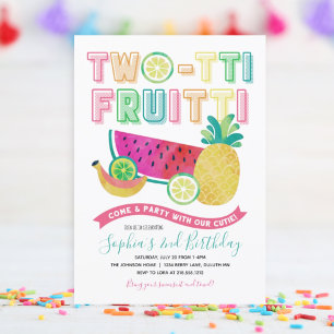 Convites Aniversário de 2 anos Cute Colorful Twotti Frutti
