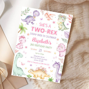 Convites Aniversário de 2 anos da menina Dinossauro Pastel