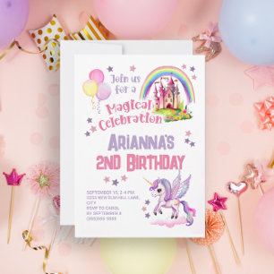 Convites Aniversário de 2 anos da menina do Castelo Unicórn