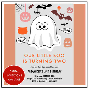 Convites Aniversário de 2 anos da pequena boo no Halloween 
