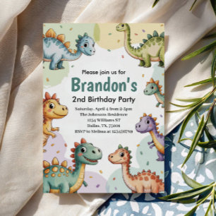 Convites Aniversário de 2 anos de meninos com dinossauro fo