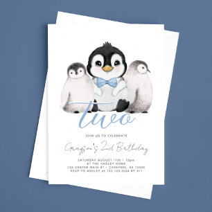 Convites Aniversário de 2 anos de Pinguins Fofos Crianças