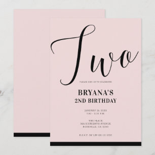 Convites Aniversário de 2 anos de script minimalista modern