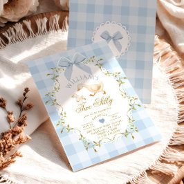 Convites Aniversário de 2 anos do Menino Gingham Azul Two S