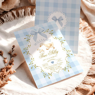 Convites Aniversário de 2 anos do Menino Gingham Azul Two S