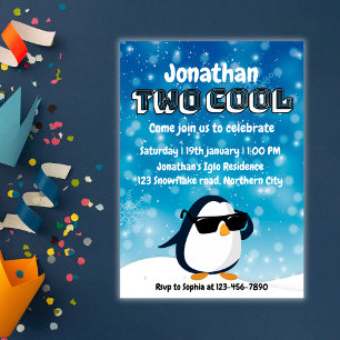 Convites Aniversário de 2 anos do menino pinguim Two Cool