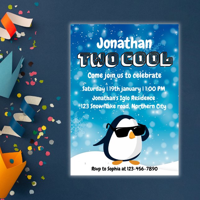 Convites Aniversário de 2 anos do menino pinguim Two Cool (Criador carregado)