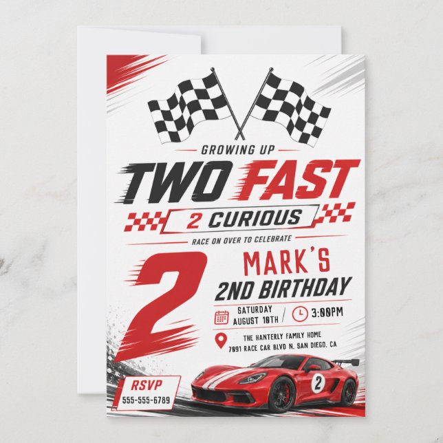 Convites Aniversário de 2 anos Dois Velozes 2 Curiosos Carr (Frente)