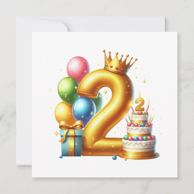 Convites Aniversário de 2 anos dourado (Frente)