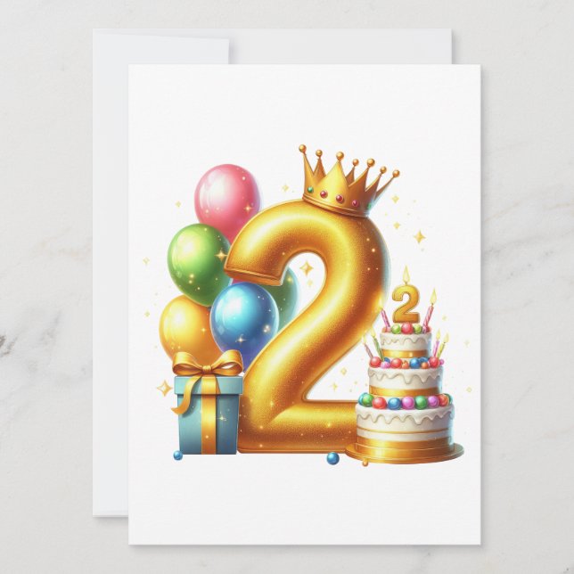 Convites Aniversário de 2 anos dourado (Frente)