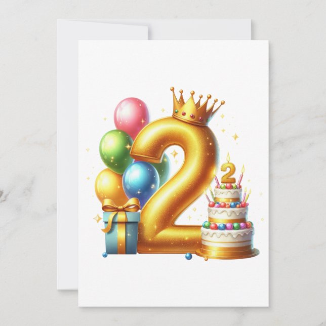 Convites Aniversário de 2 anos dourado (Frente)