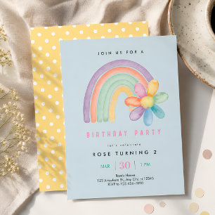 Convites Aniversário de 2 anos Flor Arco-íris Pastel