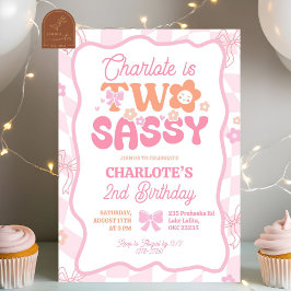 Convites Aniversário de 2 anos Two Sassy Arco-íris Retro Pa