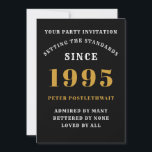 Convites aniversário de 30 anos 1995 Preto Dourado Personal<br><div class="desc">Para aqueles nasceres em 1995 e celebrando a sua festa de aniversário de 30 anos, temos o cartão de convite de aniversário ideal. O fundo preto com design branco e ouro é simples e, no entanto, elegante. Personalize facilmente o texto na frente e na parte traseira deste cartão de convite...</div>