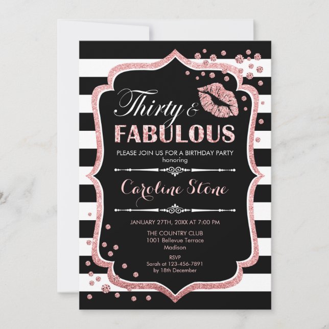 Convites aniversário de 30 anos - 30 fabulosas Rosa preto D (Frente)