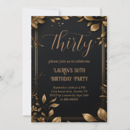 Convites aniversário de 30 anos 30 modernos, preto simples