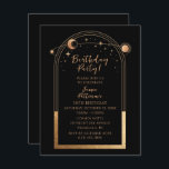Convites aniversário de 30 anos 30 Preto Celestial Dourado<br><div class="desc">aniversário de 30 anos 330 Celestial Mystical Black Dourado Sun Moon Astronomy Birthday Invtions apresenta sol dourado, lua e estrelas com um quadro de ouro sobre fundo negro. Dentro é a sua informação de convite de aniversário personalizada. Projetado para você pelo Evco Studio. Ver a coleção de coordenação em www.zazzle.com/store/evcostudio...</div>