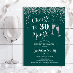 Convites aniversário de 30 anos - Anima-Se A 30 Anos De Pra<br><div class="desc">Convite para aniversário de 30 anos. Até 30 Anos! Design elegante em verde esmeralda,  branco e prata. Apresenta óculos de champanhe,  fonte de script e confete prateado brilhante. Perfeito para na moda e trigésima festa de aniversário. Personalize com seus próprios detalhes. Pode ser personalizado para mostrar qualquer idade.</div>
