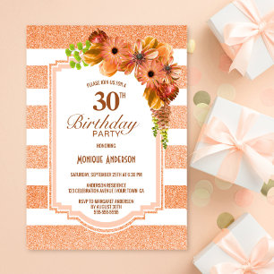 Convites aniversário de 30 anos Apricot Partido Floral Str