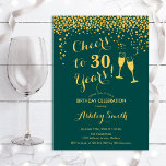 Convites aniversário de 30 anos até 30 anos - Emerald Green<br><div class="desc">Convite para aniversário de 30 anos. Até 30 Anos! Design elegante em esmeralda verde e ouro. Apresenta óculos de champanhe,  fonte de script e confetti. Perfeito para na moda e trigésima festa de aniversário. Personalize com seus próprios detalhes. Pode ser personalizado para mostrar qualquer idade.</div>