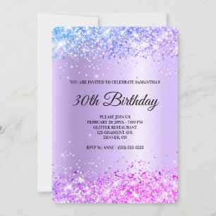 Convites Aniversário de 30 anos Azul Roxo Rosa Brilho Lavan
