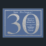 Convites aniversário de 30 anos Azul Surpresa e Brilhante P<br><div class="desc">Convite para aniversário de 30 anos surpresa. Festa de aniversário azul e prateada convidada com fundo azul. Surpresa Aniversário. Aniversário Adulto. Homens ou Mulheres no Bday Bash Party.
Para mais personalização,  clique no botão "Personalizar" e use a ferramenta design para modificar este modelo.</div>