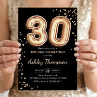 Aniversário de 30 anos - Balões Dourados Preto