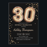 Convites aniversário de 30 anos - Balões Dourados Pretos<br><div class="desc">convite de festas aniversário de 30 anos. Design elegante em ouro brilhante e preto. O cartão de convite apresenta o número dourado 30 balões e a fonte do script. Perfeito para uma comemoração de na moda. Envie-me uma mensagem se precisar de idade personalizada.</div>
