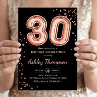 Aniversário de 30 anos - Balões Rose Gold Preto