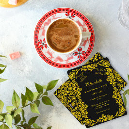 Convites Aniversário de 30 anos botânico preto e Dourado