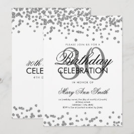 Convites Aniversário de 30 anos Branco da Glitter de Prata 