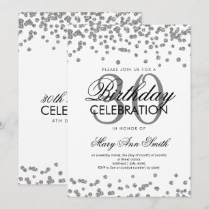 Convites Aniversário de 30 anos Branco da Glitter de Prata 