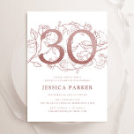 Convites Aniversário de 30 anos Branco Dourado Elegante<br><div class="desc">Rosa de ouro elegante e convite de festas branco. Design feminina moderna personalizável,  com sotaques botânicos rosas e ouro falso-brilhante-rosa. Simples cartão de convite floral perfeito para uma comemoração de um na moda. Personalize com seus próprios detalhes. Impressos convites Zazzle ou modelo de impressão digital instantânea para download.</div>