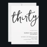 Convites Aniversário de 30 anos Branco moderno simples<br><div class="desc">Convite de festas simples e moderno com design minimalista com tipografia elegante escrita à mão.</div>