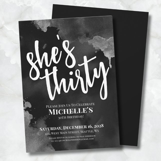 Convites Aniversário de 30 anos branco preto (Black White 30th Birthday Invitation)