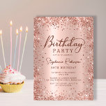 Convites Aniversário de 30 anos brilhante de Rosa de metal<br><div class="desc">Convites de festas rosa de ouro moderno,  elegantes,  metálicos e aniversário de 30 anos brilhante. Este design de placa girly adulta apresenta um roteiro de caligrafia manuscrito na moda,  cor-de-rosa-pincel ou rosa dourado,  fundo metálico escovado com fusível brilho. Fácil de personalizar,  perfeito para qualquer idade.</div>