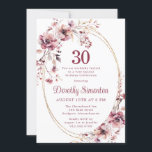 Convites aniversário de 30 anos Burgundy Blush Pink<br><div class="desc">Burgundy suave e flores silvestres cor-de-rosa criam um belo design floral neste elegante convite para aniversário de 30 anos. As flores cor-de-rosa estão aninhadas em folhas neutras macios. Eles decoram uma moldura de ouro com vários fios. 30 está escrito em uma grande cor vermelha de lama. O texto é uma...</div>