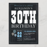 Convites aniversário de 30 anos Chalkboard Blue Balloon Rus<br><div class="desc">Convite de festas aniversário de 30 anos do Balão Azul Branco do Quadro de Vintagem Russo</div>