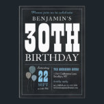 Convites aniversário de 30 anos Chalkboard Blue Balloon Rus<br><div class="desc">Convite de festas aniversário de 30 anos do Balão Azul Branco do Quadro de Vintagem Russo</div>