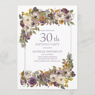Convites Aniversário de 30 anos com Flor de Folhagem Amarel