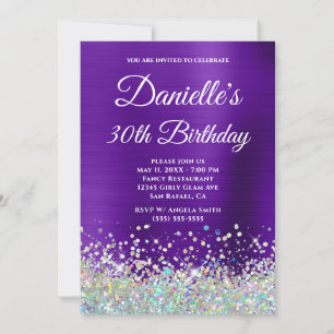 Convites Aniversário de 30 anos com Glitter Holo Roxo Femin