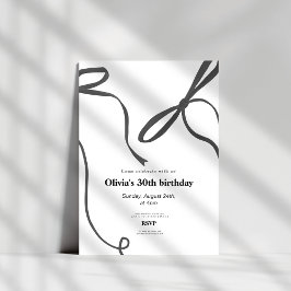 Convites Aniversário de 30 anos com laço preto minimalista