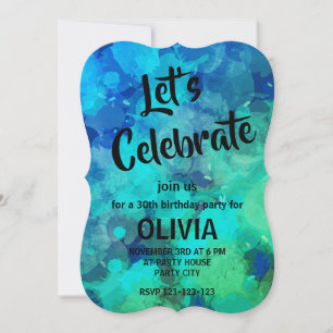 Convites Aniversário de 30 anos com tinta de álcool azul ro