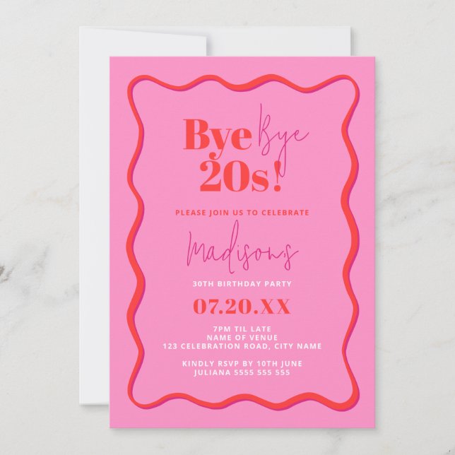 Convites aniversário de 30 anos Convide Bye Bye 20s Frontei (Frente)
