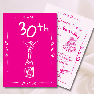 Convites aniversário de 30 anos, cor-de-rosa, desenhado à m